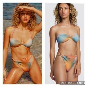 RVCA SUNSET ROSE MACHADO BANDEAU BIKINI TOP & MACHADO SKIMPY BIKINI BOTTOM, S